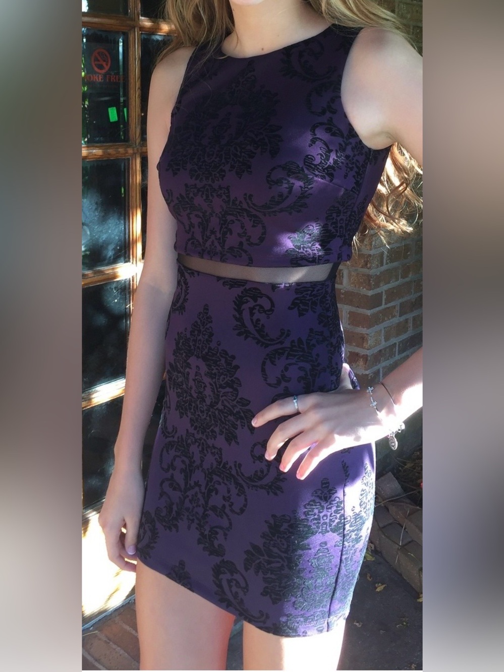 B Darlin Purple Patterned “Two”-Piece Illusion Dress / Homecoming